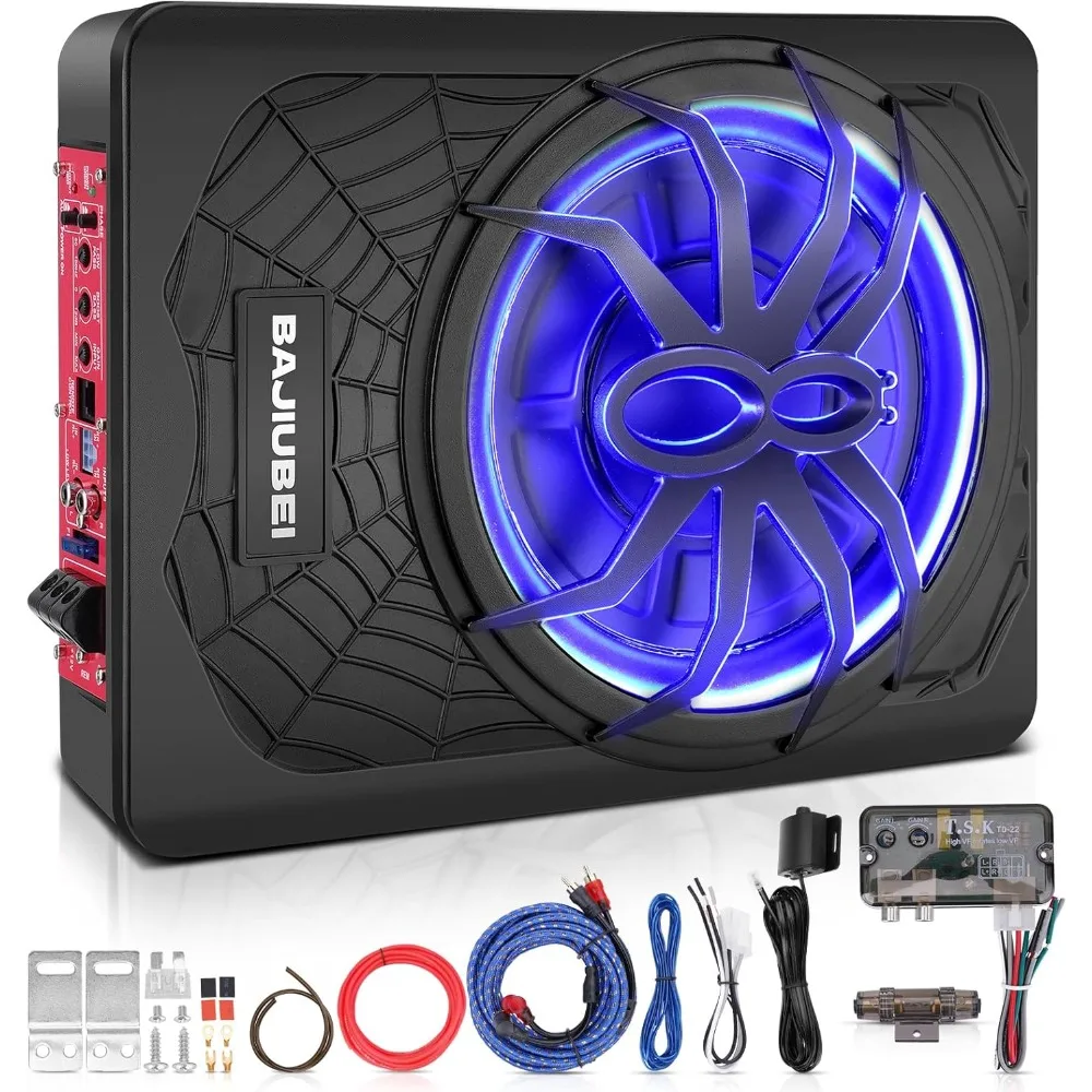 

10" 1200W Slim Under Seat Powered Car Subwoofer Hideaway Subwoofer with Complete Mounting Wire Kit, Car Truck Audio Subwoofer Bu
