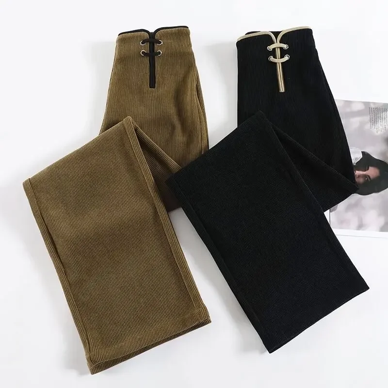 New Chinese Style Folding High Waist Drooping Casual Women's Wide-leg Pants Autumn Winter Trousers
