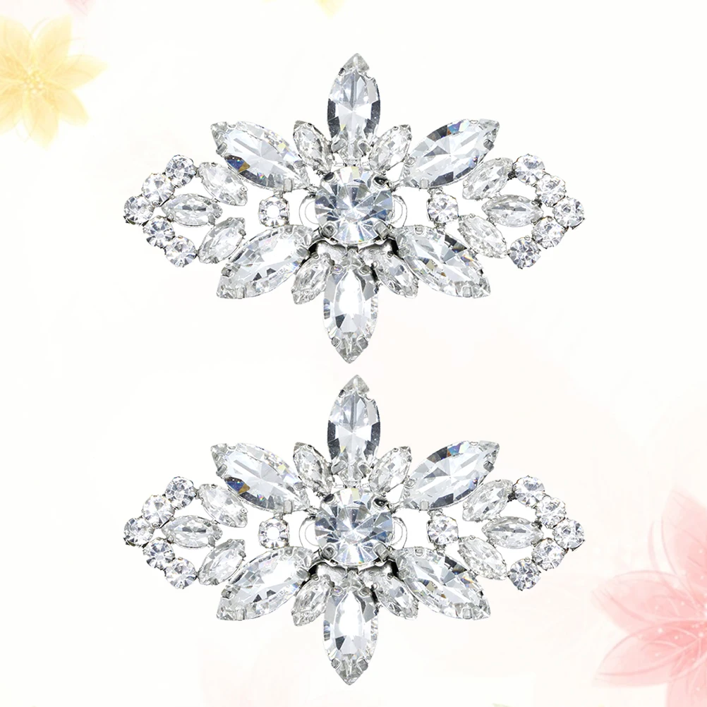 

2 PCS Shoe Clips Buckle Flower Removable Rhinestones Buckles Accessories Wedding Shoes Bride Silver Metal