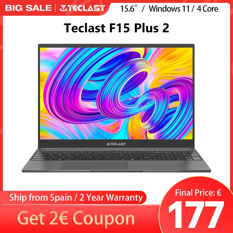Teclast F15 Plus 2 Laptop, 15.6 pulgadas, Windows 11, 8GB RAM 256GB SSD, Celeron Gemini Lake N4120, USB, Mini-HDMI, Teclado de tamaño completo