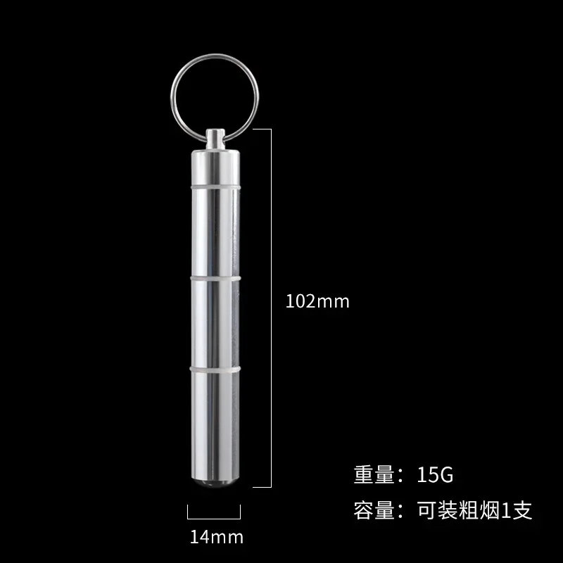 Portable Silver Cigarette Case with Keychain Waterproof Metal Cigarette Box Pill Toothpick Capsule Holder Gift for Mens