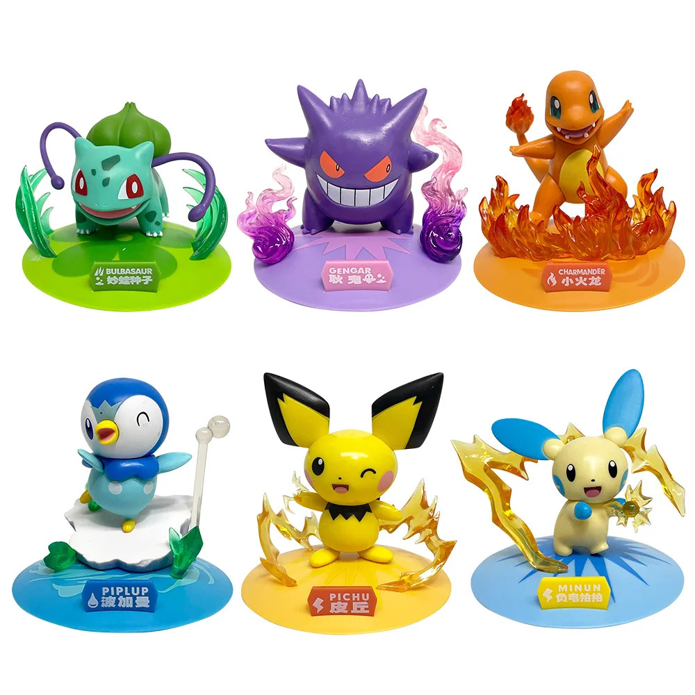 Juego de 6 uds de juguetes de caja ciega de Pokémon, figura de acción de monstruo de bolsillo de 8cm, Pikachu Charmander Squirtle Bulbasaur Piplup Celebi, modelo de decoración