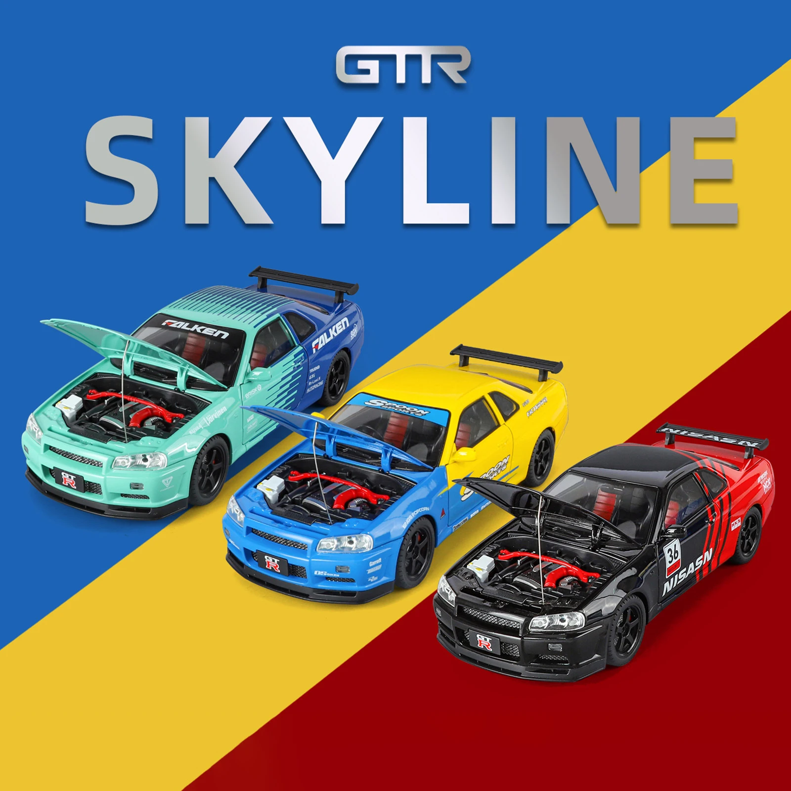 

1/18 Nissan Skyline GTR R34 Modified Car Alloy Model Car Toy Diecasts Metal Casting Sound and Light Car Toy For Children Vehicle