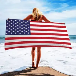 59.06 * 27.6in American Flag Beach Towel Cartoon Bath Towel with Super-fine Fiber, Light Weight, Fast-drying and Active Printing