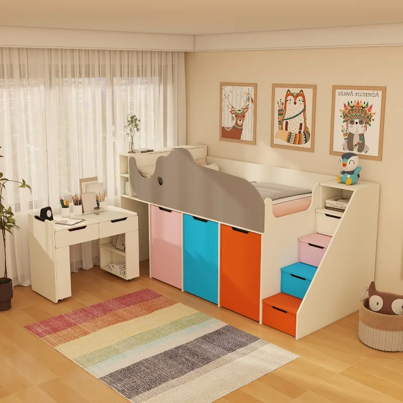 

Safety Double Decker Kids Beds Wooden Guard Rails Modern Style Children Beds Frame Design Single Camas Infantiles Furniture Home