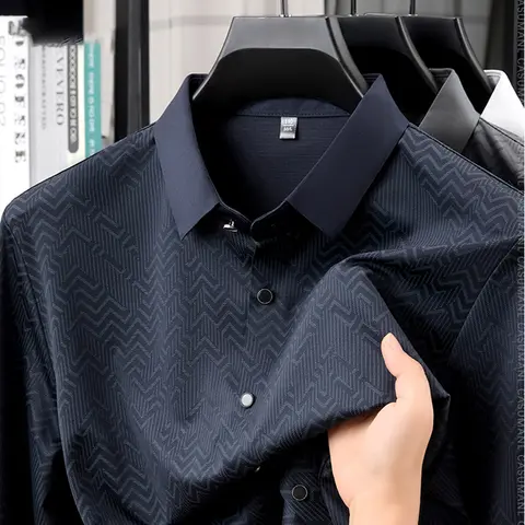 TFETTERS 2026 Spring Autumn Elegant Mulberry Silk Shirts for Man Long Sleeve Turn Down Collar Graphic Print Work Shirt for Male