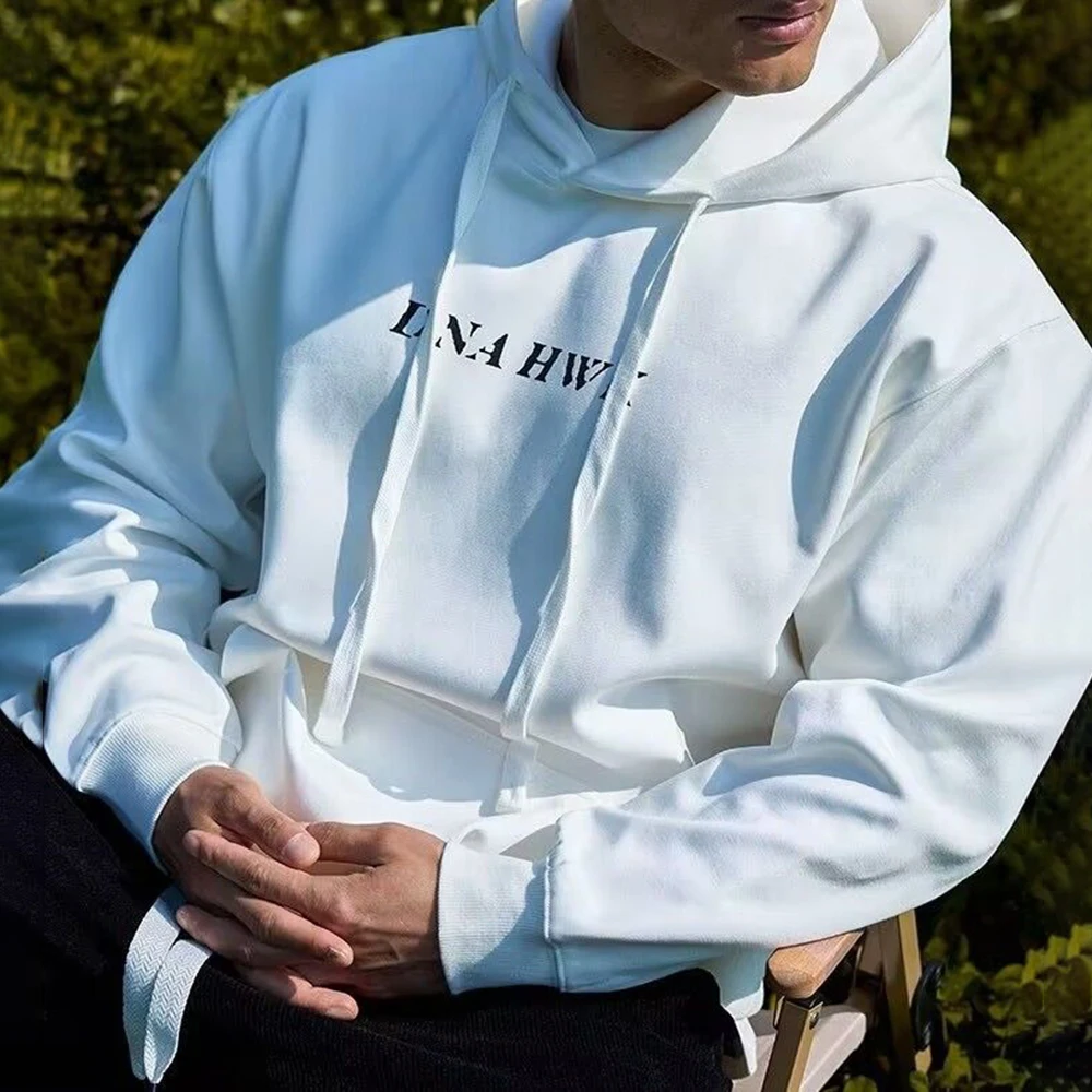 Mens Street Y2k Sports Long-Sleeved Sweatshirt Autumn Winter Fashion American Retro Trendy Brand Printed Loose Hooded Jacket Top