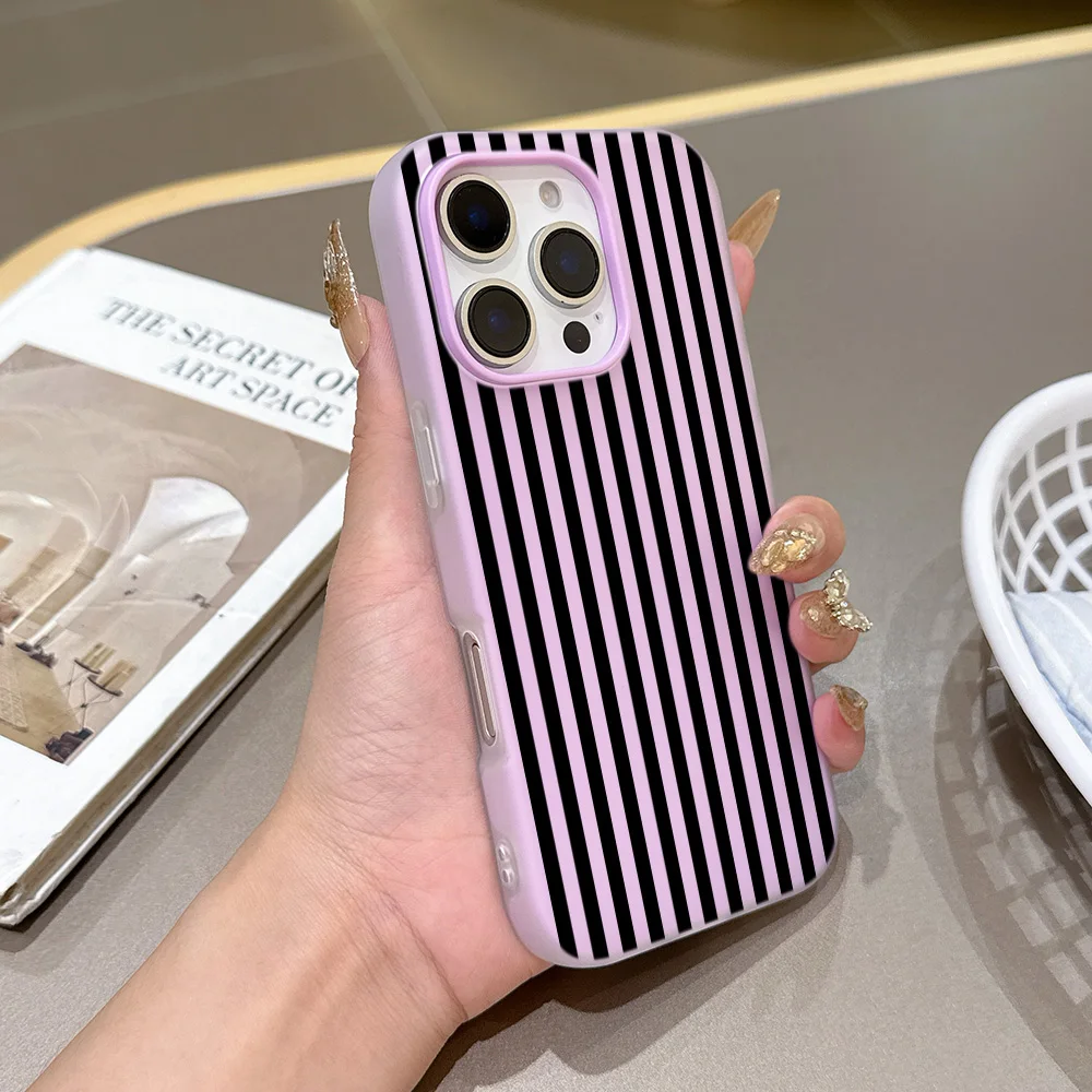 Shockproof Silicone Matte Candy Color 2 in 1 Phone Case for Samsung S23 S24 S25 Plus Ultra Edge 5G Cover Black Lines Fashion