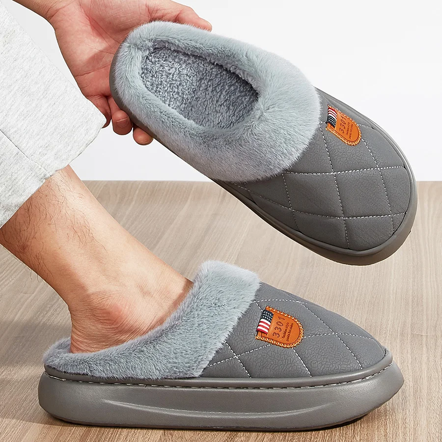 Herren-Winterhausschuhe mit Memory-Schaum, Plüsch, warm, gemütlich, luxuriöse Hausschuhe, Stoff-Freizeitpantoffeln, große Größen, Plateau-Sohle – Detail 10