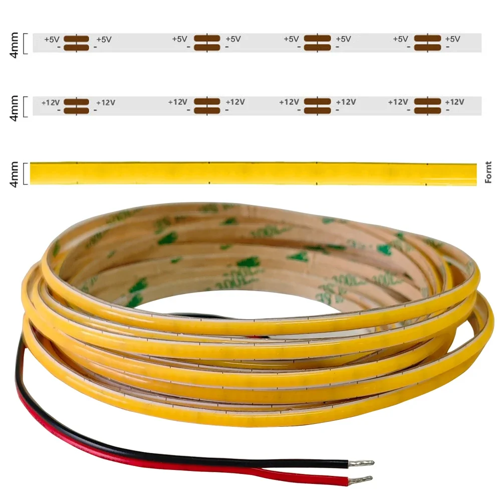 

4mm COB Led Strip Light Super Thin For Home Decor 480 LEDs/M High Density Flexible RA90 Linear Dimmable Warm Nature Cool White