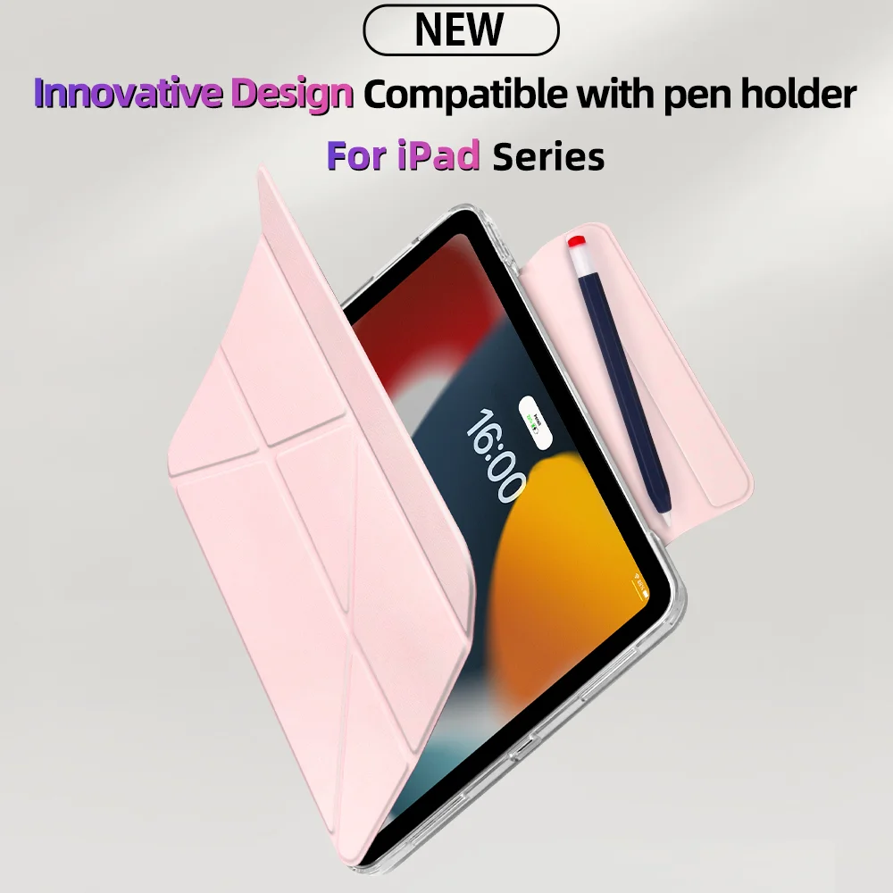 Pencil Sleeve Compatible Case for iPad mini 6/7 - Magnetic Buckle, Clear Acrylic Back, Adjustable Angles, Auto Wake/Sleep
