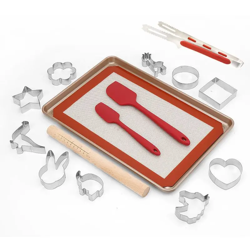 Cookies Baking Pan Silicone Scraper Rolling Pad Rolling Pin Baking Tool 16 Piece Set c