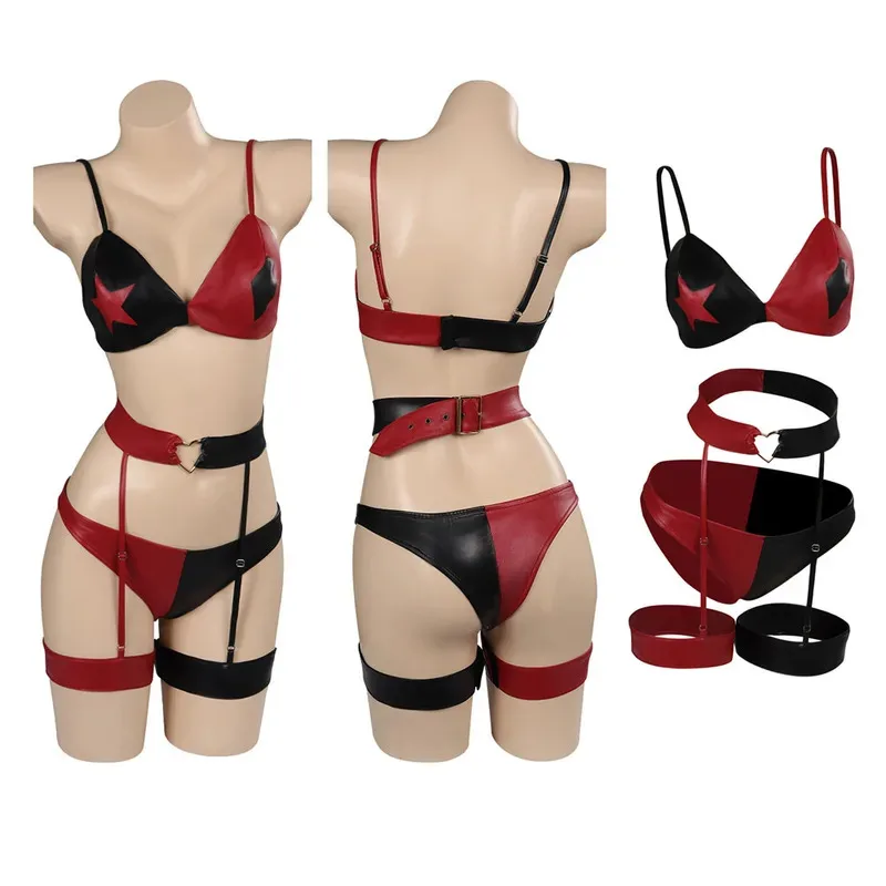 

Quinzel Quinn, сексуальный купальник для косплея, костюм, комбинезон для женщин и девочек, купальник из двух предметов, маскировочный костюм на Хэллоуин