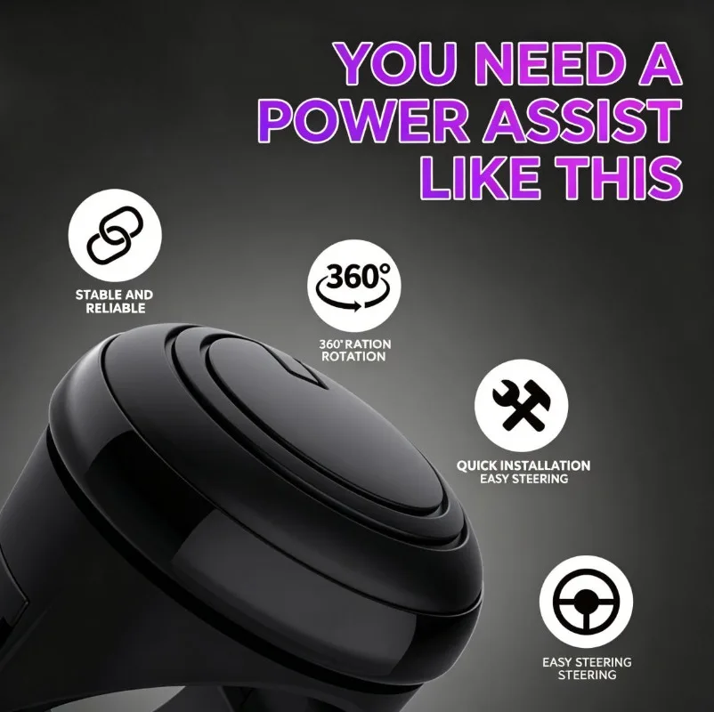 

Universal Car Steering Wheel Spinner Knob, 360° Rotation Labor-Saving Steering Aid with Metal Bearing