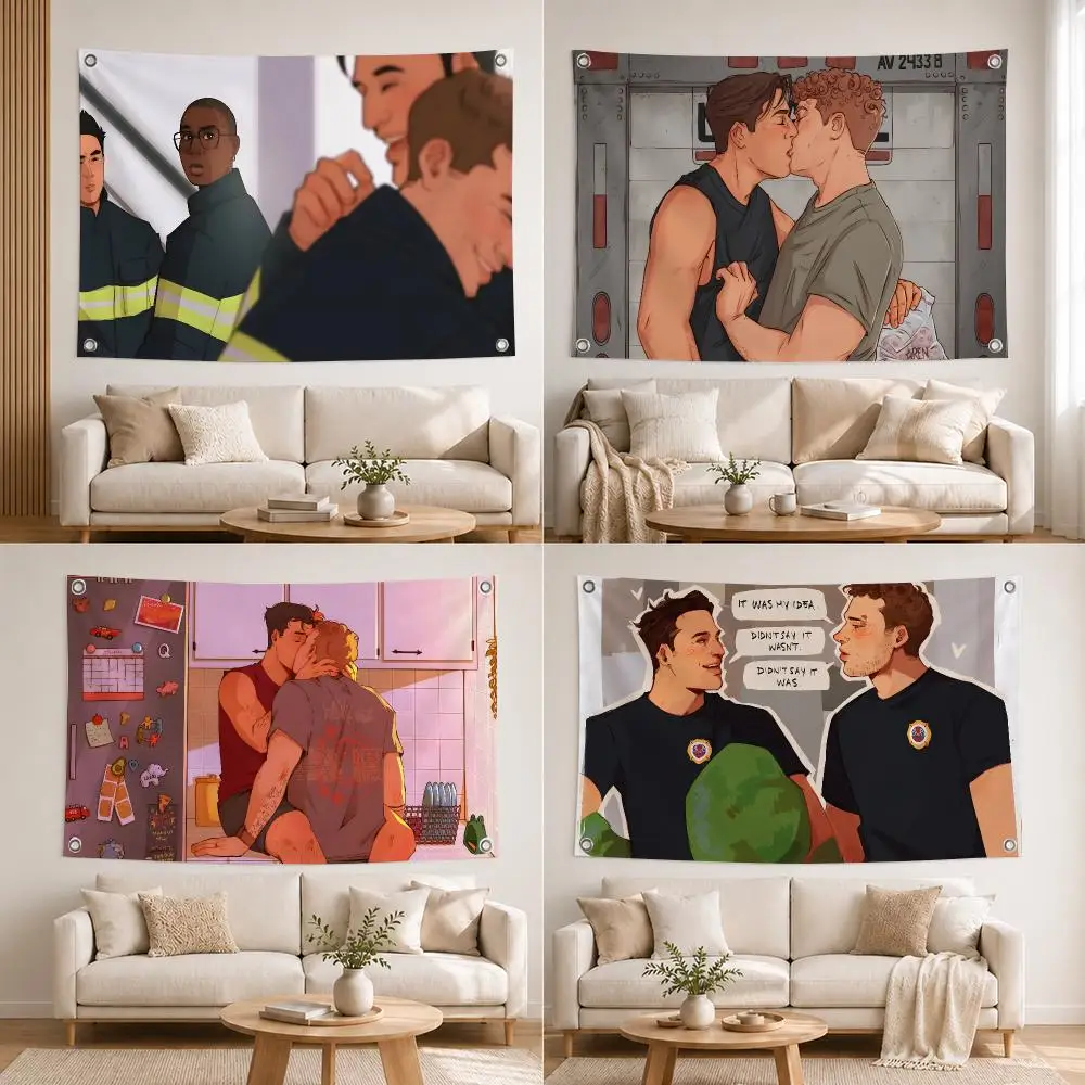 TV 911 Evan Buckley & Eddie Diaz Flags Home Yard Garden Wall Hanging Flag Indoor Outdoor Banner Decor for Patio Backdrop Art
