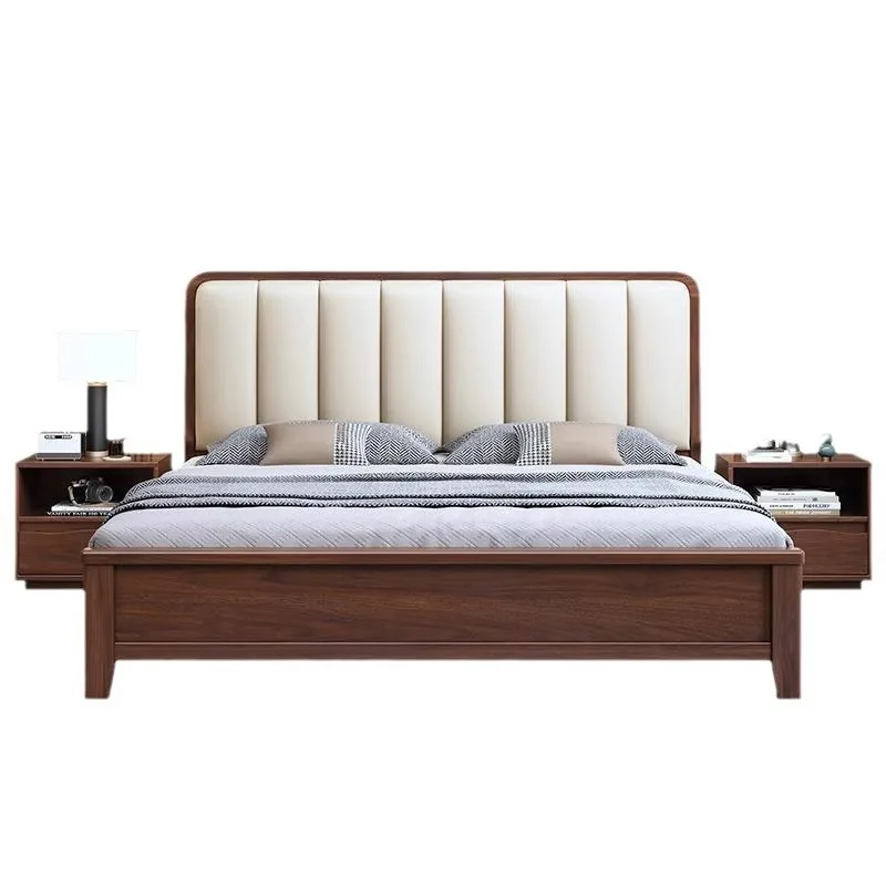 

Nordic solid wood , walnut modern simple , double light luxury soft bed