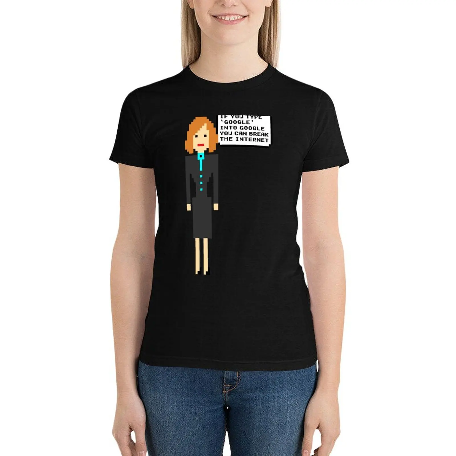 Camiseta feminina Pixel Jen, camiseta gráfica The IT Crowd, camisa de gato, blusa