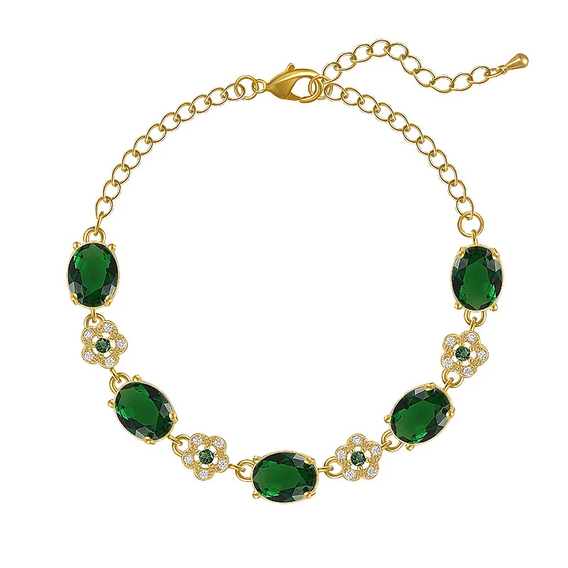 ZAKOL Luxury Green Crystal Zirconia Bracelet Gold Color Link Chain Bracelets For Women Vintage Party Wedding Bridal Jewelry Gift