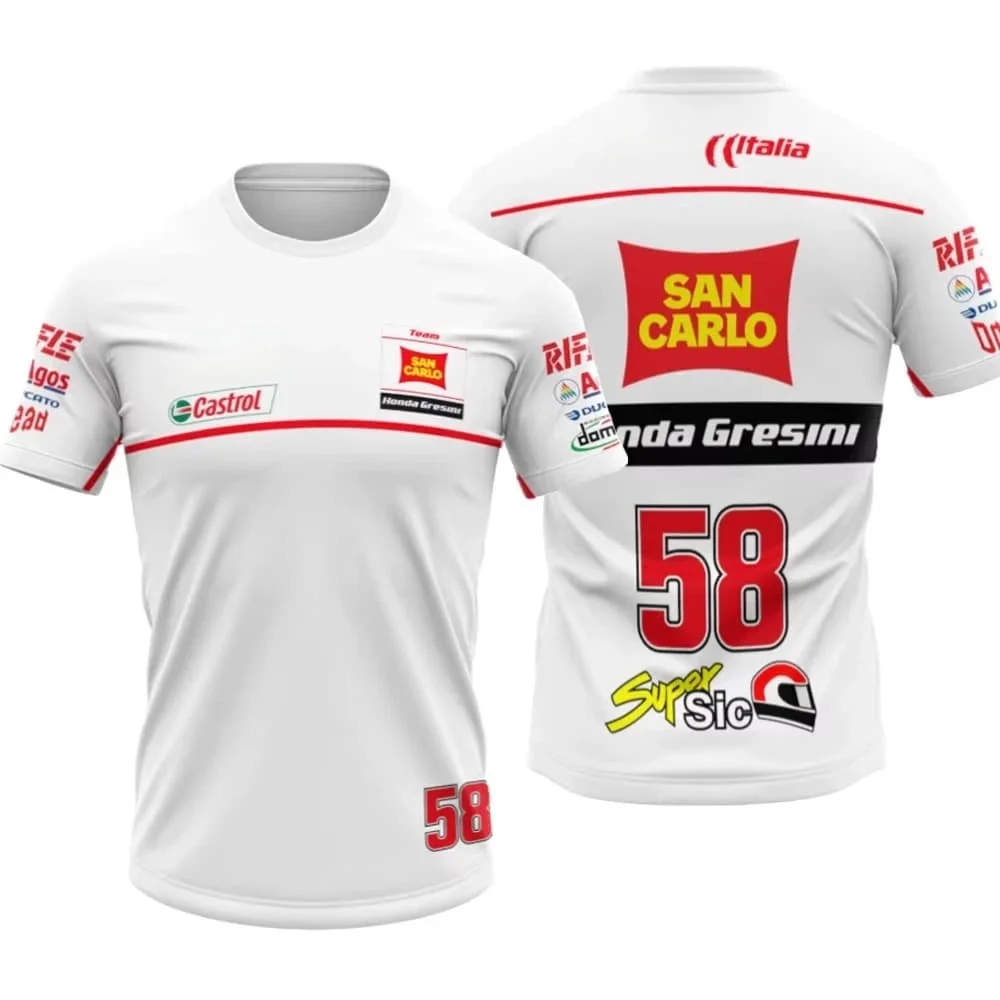 San Carlo Gresini No.58 Super Sic Motorcycle Racing Jersey 3D Print Short Sleeve Sport T Shirt Men Women Tee Top Family Matching