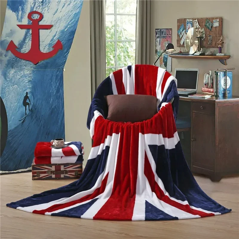 British American Flag Plaid Flannel Fleece Multifunction Blanket Sofa Cover Bedspread Bedding - USA UK Theme Warm Cozy Throws