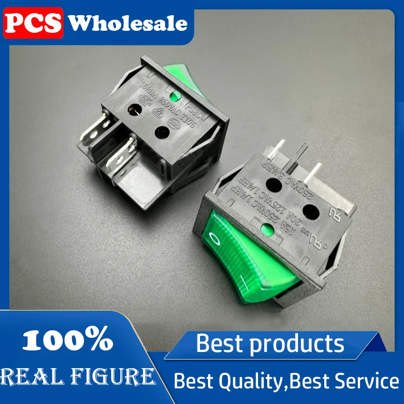 PS8C-5 boat-shaped rocker switch button 4-pin 2-position 16A250V power supply KCD4 green light 32*25mm