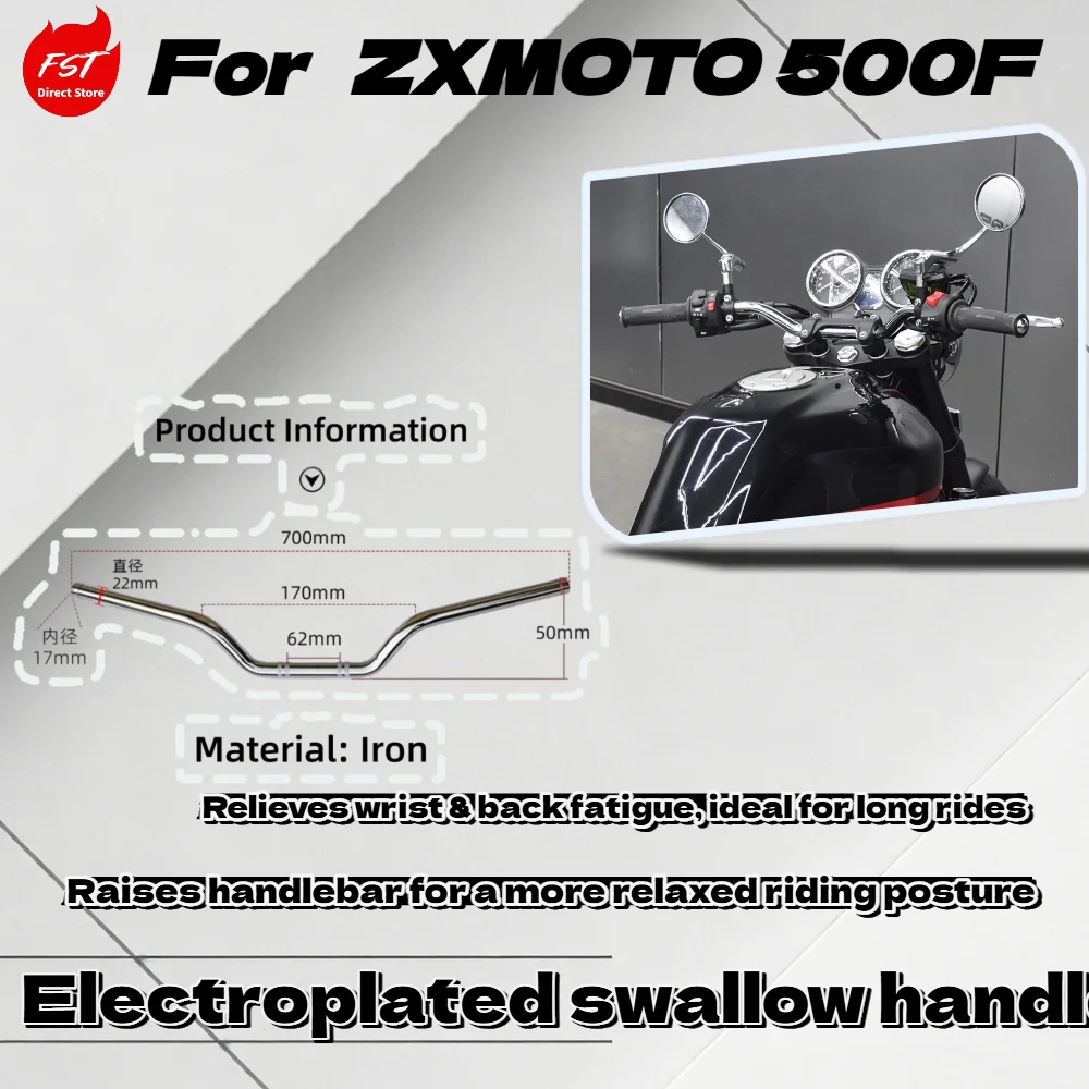 For  ZXMOTO 500F, retro electroplated swallow handlebar, steering head bar, comfortable grip direct fit accessories
