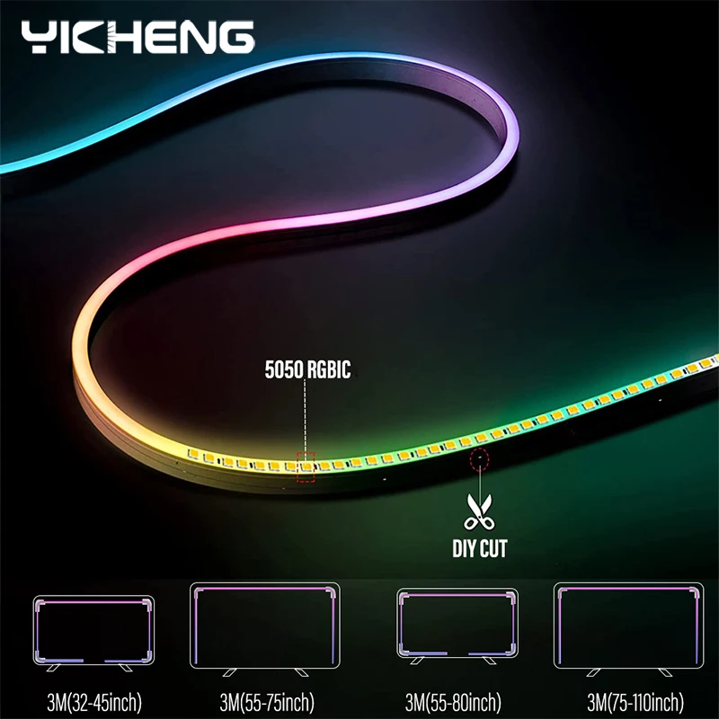 LED Flexible Neon Strip RGBIC Smart WIFI APP RemoteControl Music Sync TV Background Light Game Room Bedroom Decor Backlight Lamp