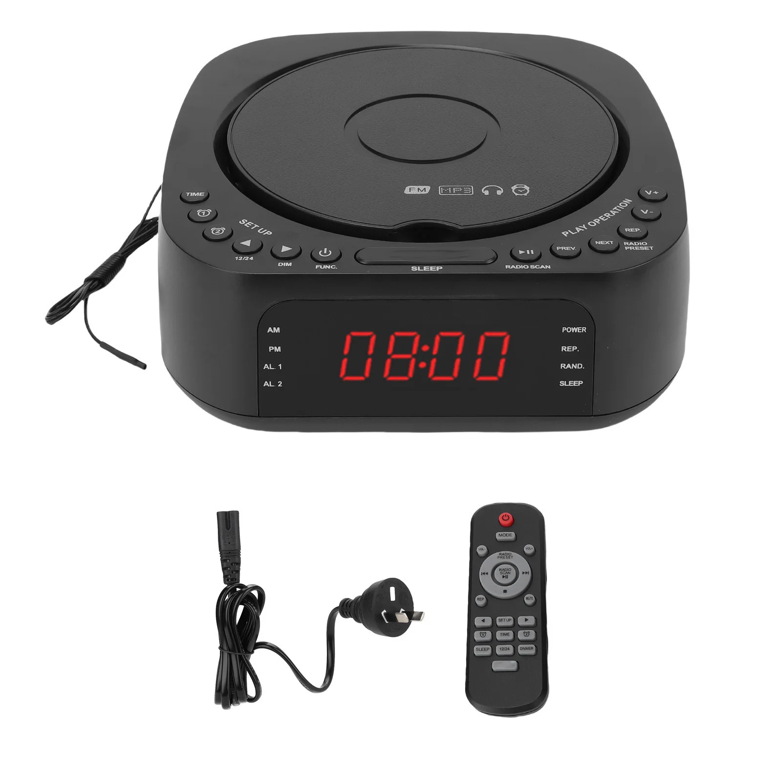 

CD Player Alarm Clock USB Charging Dimmable Display Desktop Bluetooth Radio CD Player with Speaker Remote Control for Bedroom