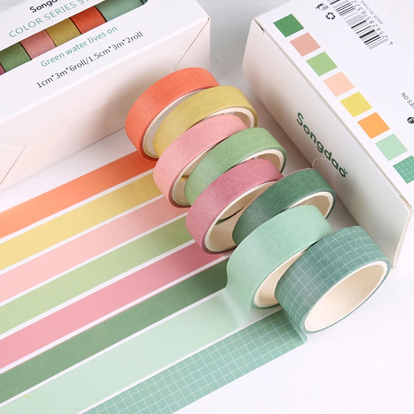 

8Pcs Basic Washi Tape Set Journal Supplies Decorative Adhesive Tape Solid Color Washitape Stationery Scrapbooking Masking Tape