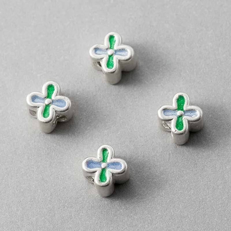 1pc 999 Pure Silver 3D Drop Glue Flower Loose Beads 5.5mm Pretty Handmade Women Wrap Chains Bracelets Necklace DIY Charm Spacers