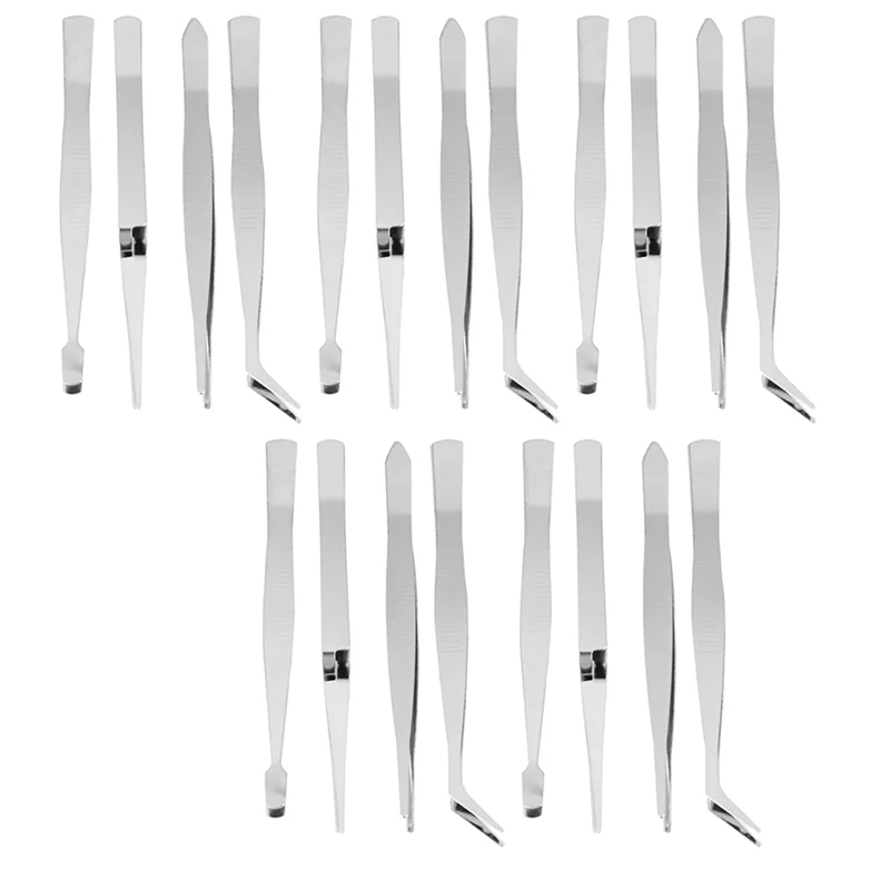 ABFY-20Pcs Precision Tweezers Stainless Steel Thick Electronics Forceps Eyebrow Tweezers Anti-Skid Makeup Repair Multi Tools