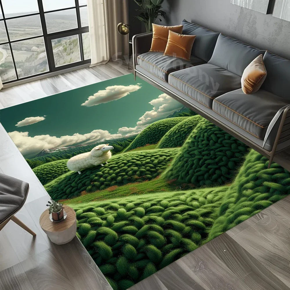 Cute Lamb Pattern Carpet Fresh Healing Pastoral Style Soft Floor Mat Easy Clean for Living Room Bedroom Home Decor