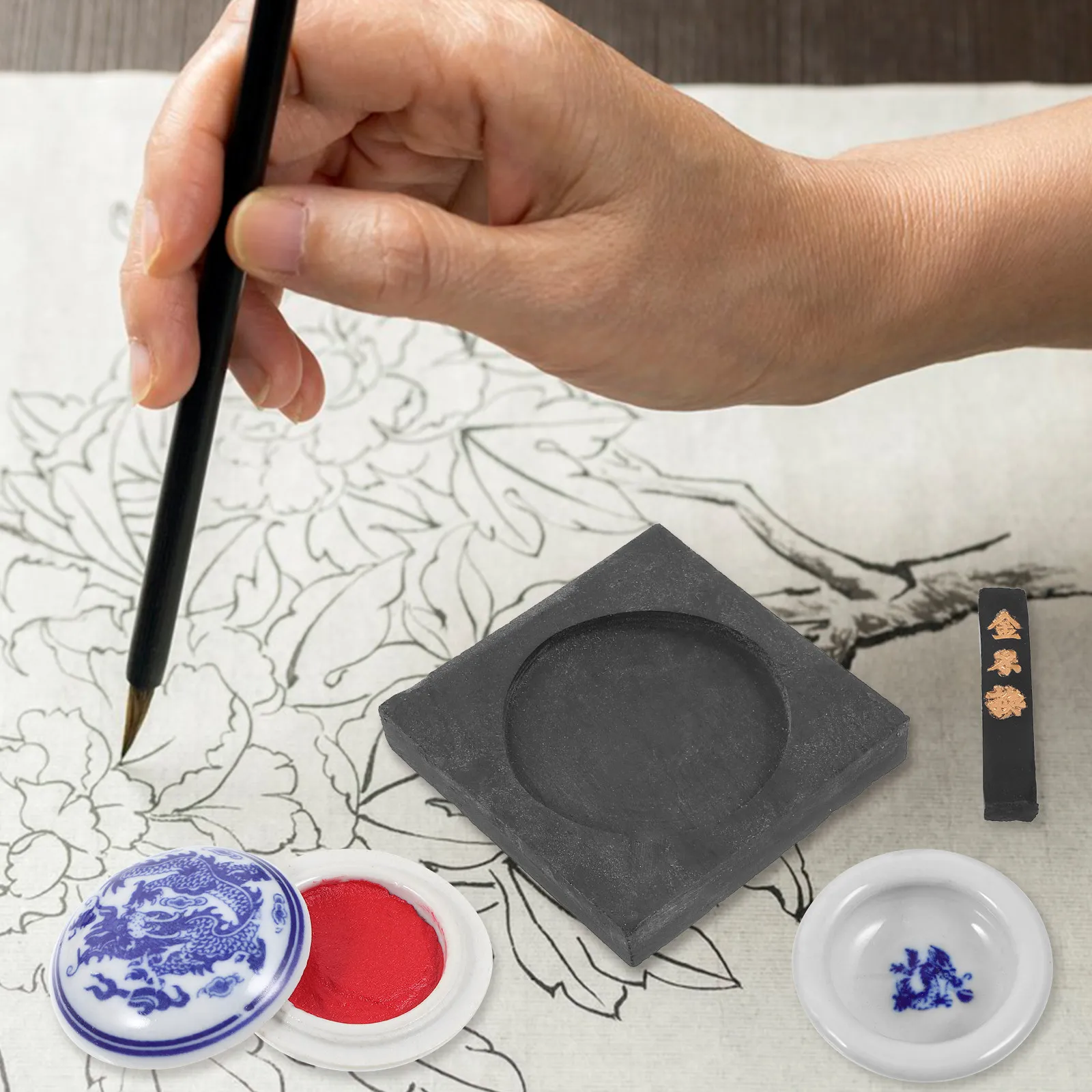 1Set Chinese Calligraphy Brush Kit Vintage Style for Beginners Calligraphy Painting Ink Brush Gift for