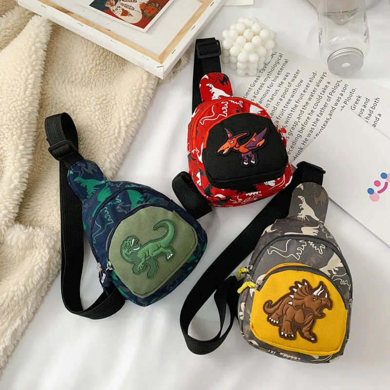 Fashion Kids Chest Bags Cartoon Dinosaur Crossbody Bag Lightweight Zipper Handbags Children Coin Purse Boys Girls Messenger Bag