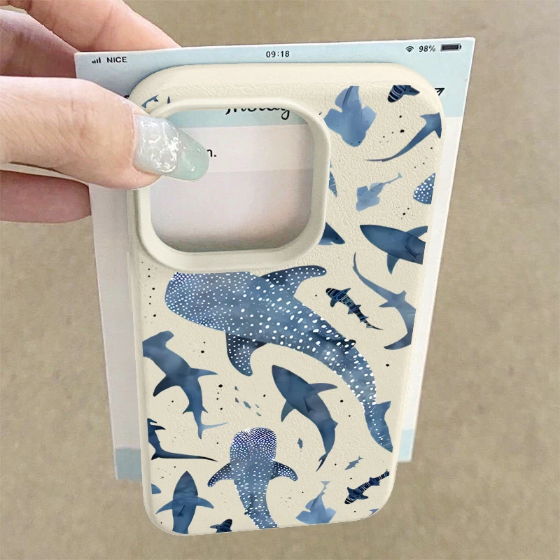 Чехол для телефона с рисунком океанской акулы и кита для iPhone 17 Air 16 15 Pro 14 13 12 Pro Max 16 17 15 Pro 16e 11, чехол из ТПУ с текстурой кожи