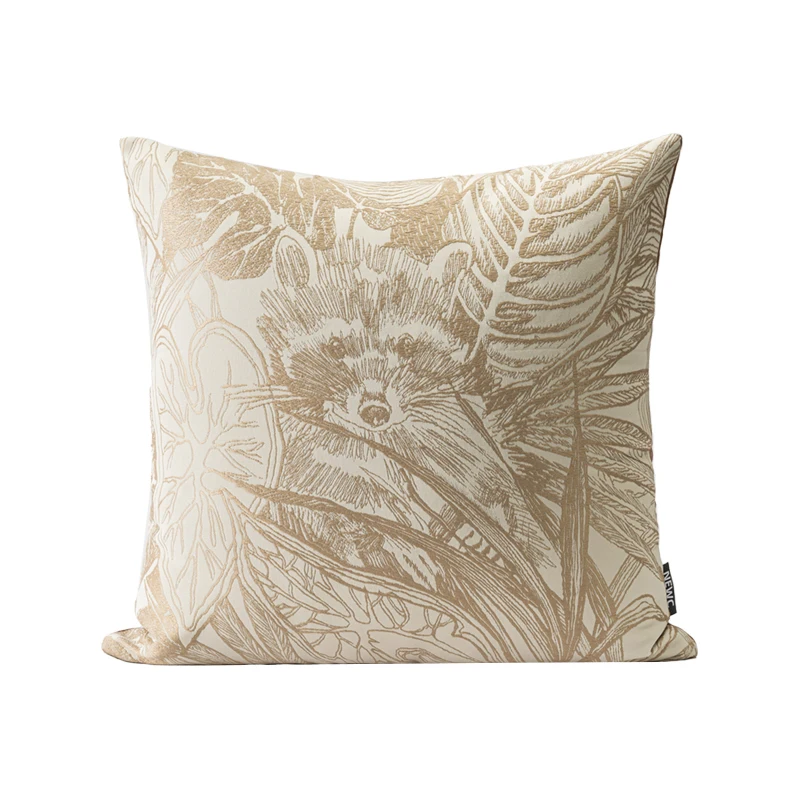 Modern French cream premium throw pillow living room sofa beige abstract embroidered little fox cushion