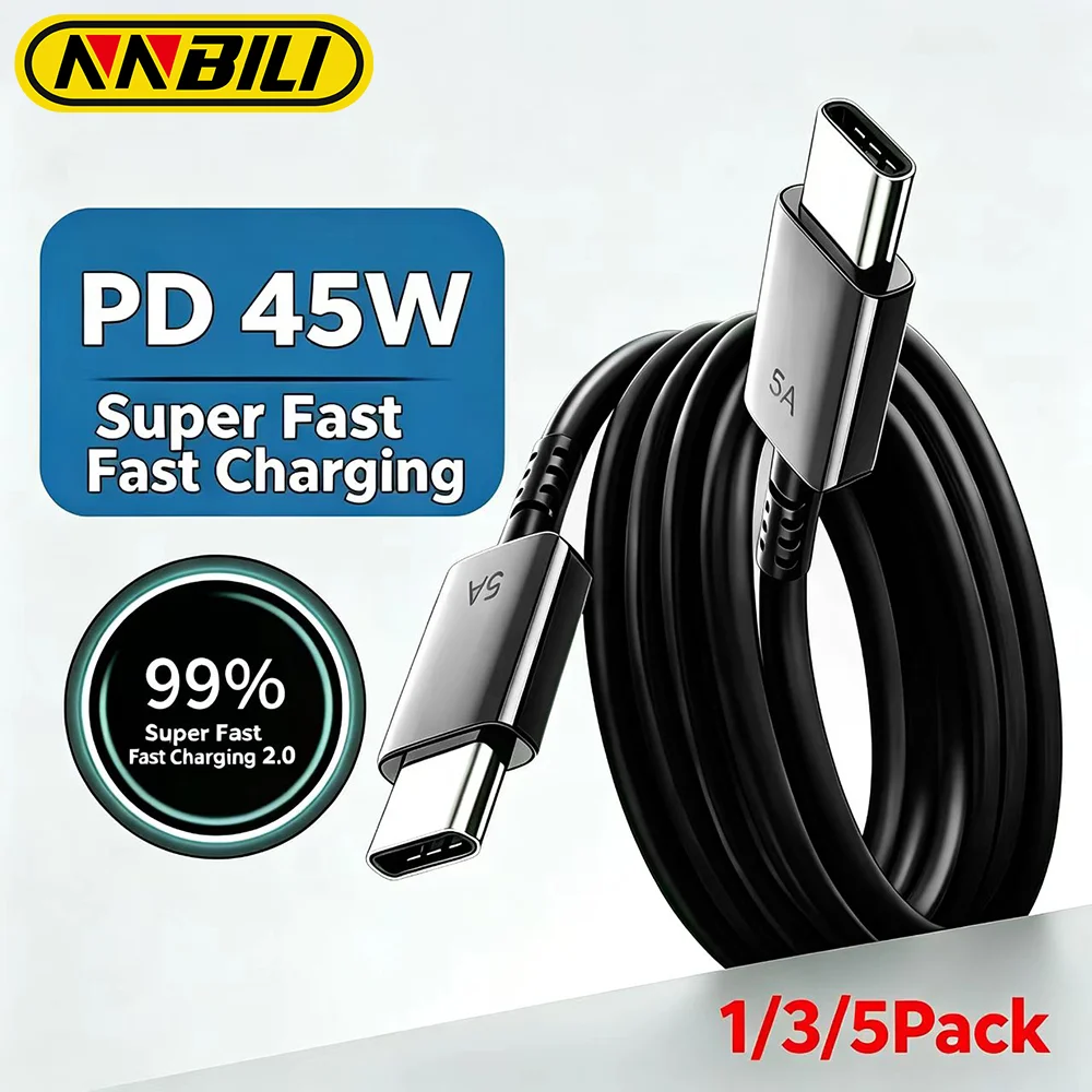 NNBILI 1/5er-Pack 45W USB-C-Kabel für Samsung Galaxy S22 S23 S24 S25 Ultra Note 10 20 A53 A54 Superschnelles Ladekabel Typ C Datenkabel