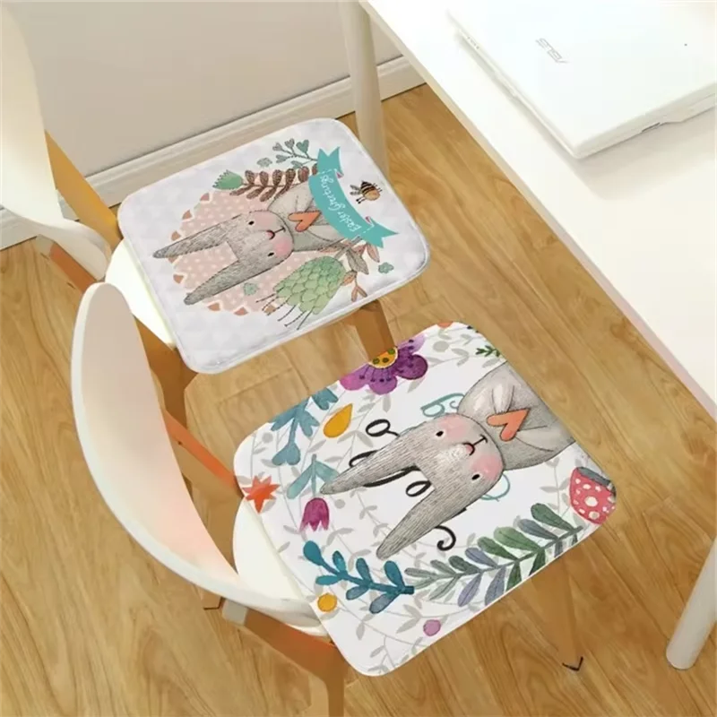 Rural Style Rabbit Pattern Square Cushion Anti Slip Breathable Office Dining Chair Mat Four Season Student Thick Seat Cushion