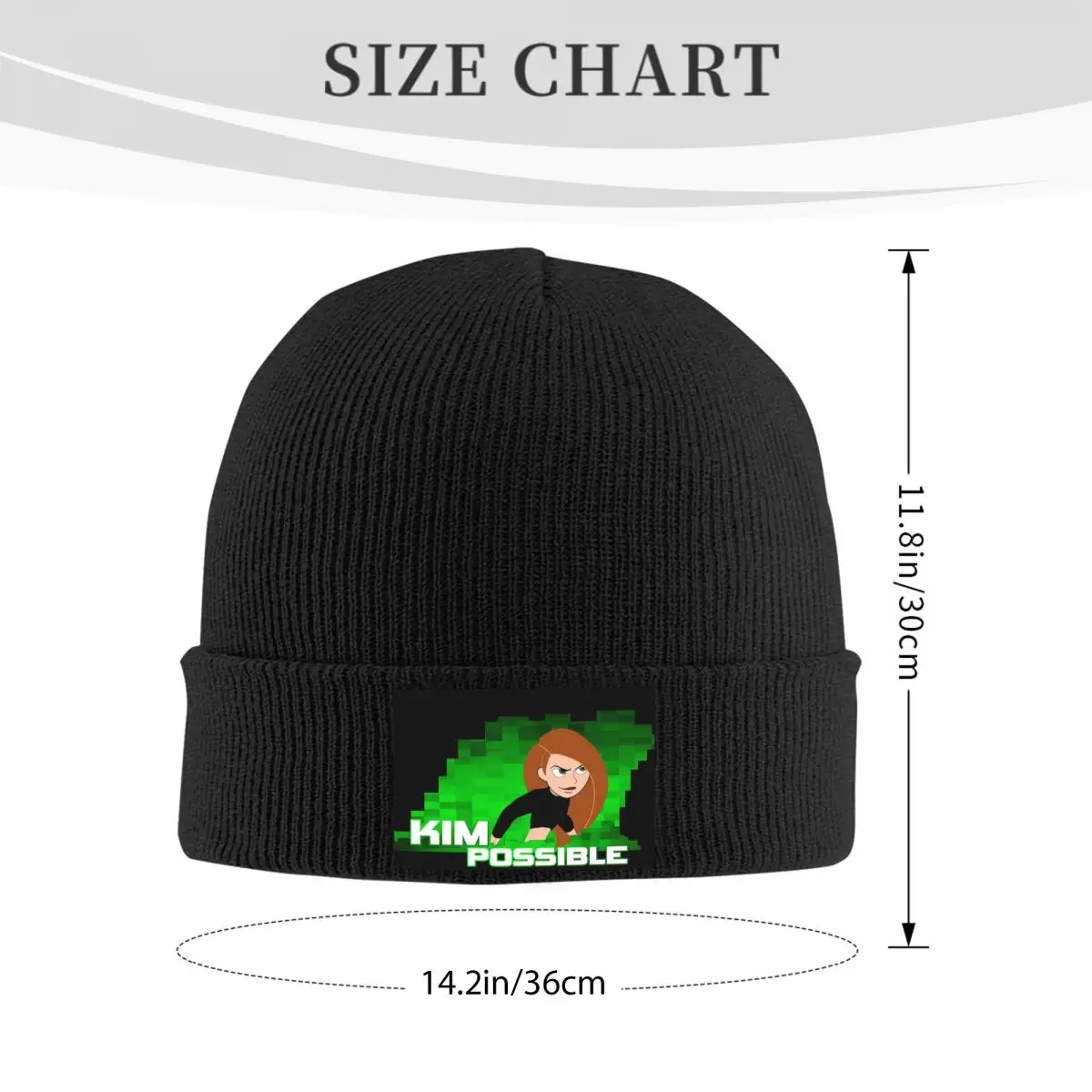 Kim Possible Anime Green Light Warm Knitted Cap Hip Hop Bonnet Hat Autumn Winter Outdoor Beanies Hats for Unisex Adult