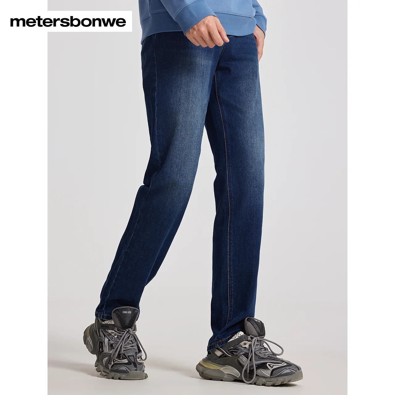 Metersbonwe-Men's Regular Traditional Straight Leg Jeans Solid Color 