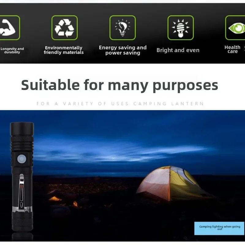 Outdoor Camping LED Flashlight T6 USB Rechargeable Flashlight Telescopic Zoom Aluminum Alloy Strong Light Flashlight