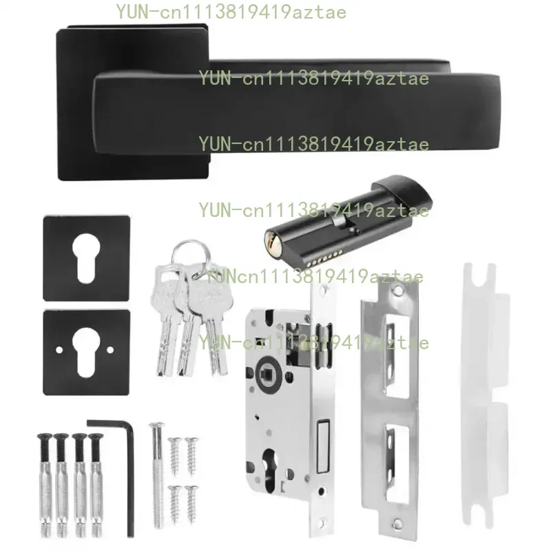 Simple Black Door Lock Cylinder Lever Handle Set Adjustable Left Right Home Security Bedroom Living Room Mute Door Handle Lock