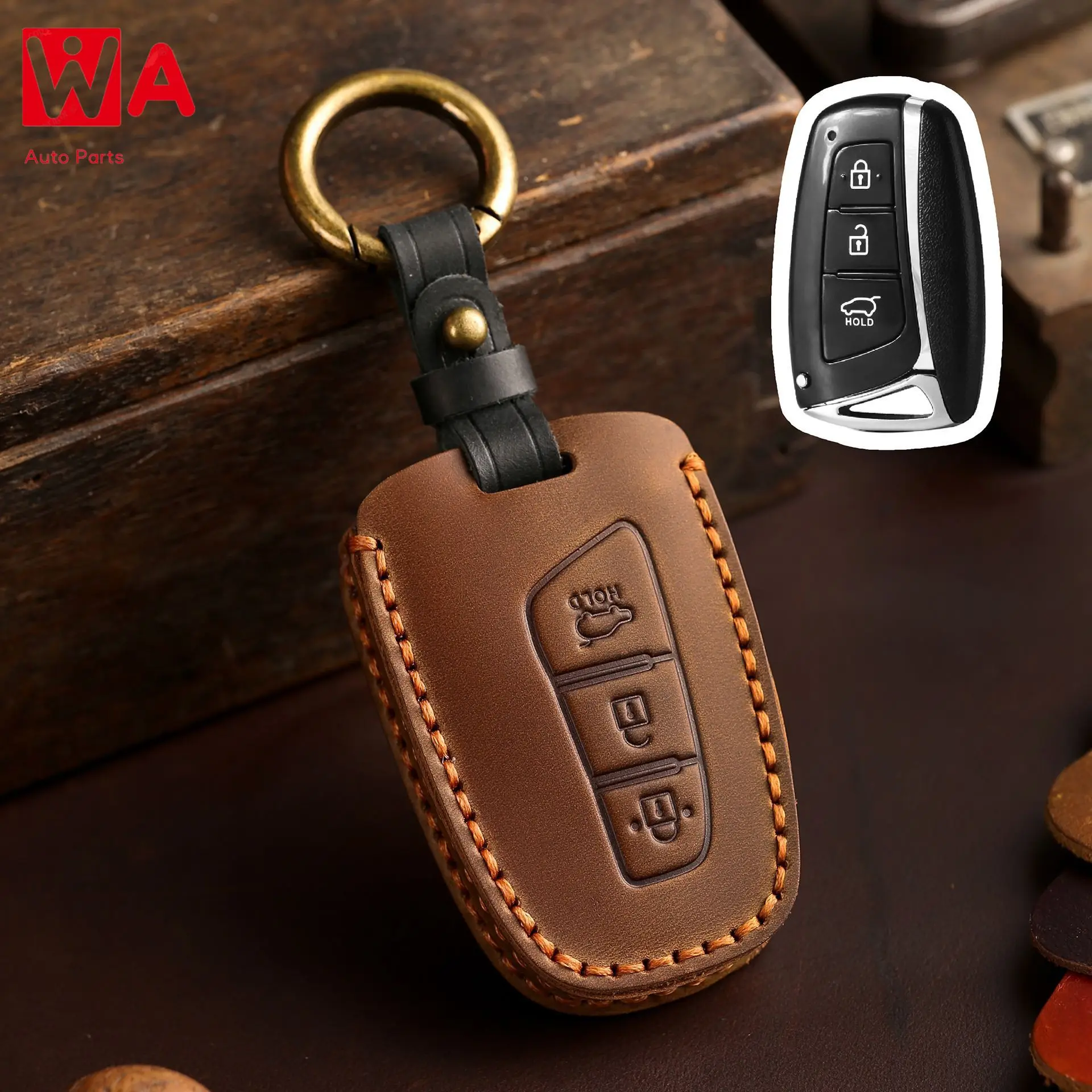 

Leather Car Remote Key Fob Case Cover For Hyundai Santa Fe Grand Ix45 Centennial Genesis