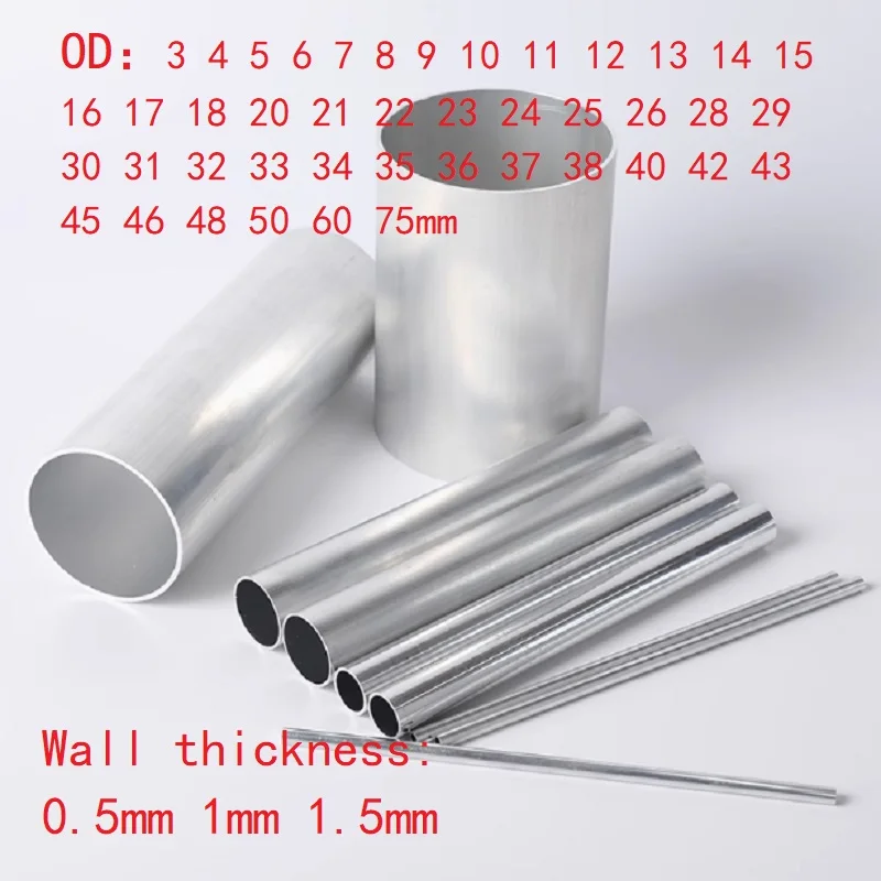 Aluminium Tube Wall Thickness 0.5mm 1mm 1.5mm OD 3 ~ 75mm Round 6061 Aluminum Alloy Metal Pipe