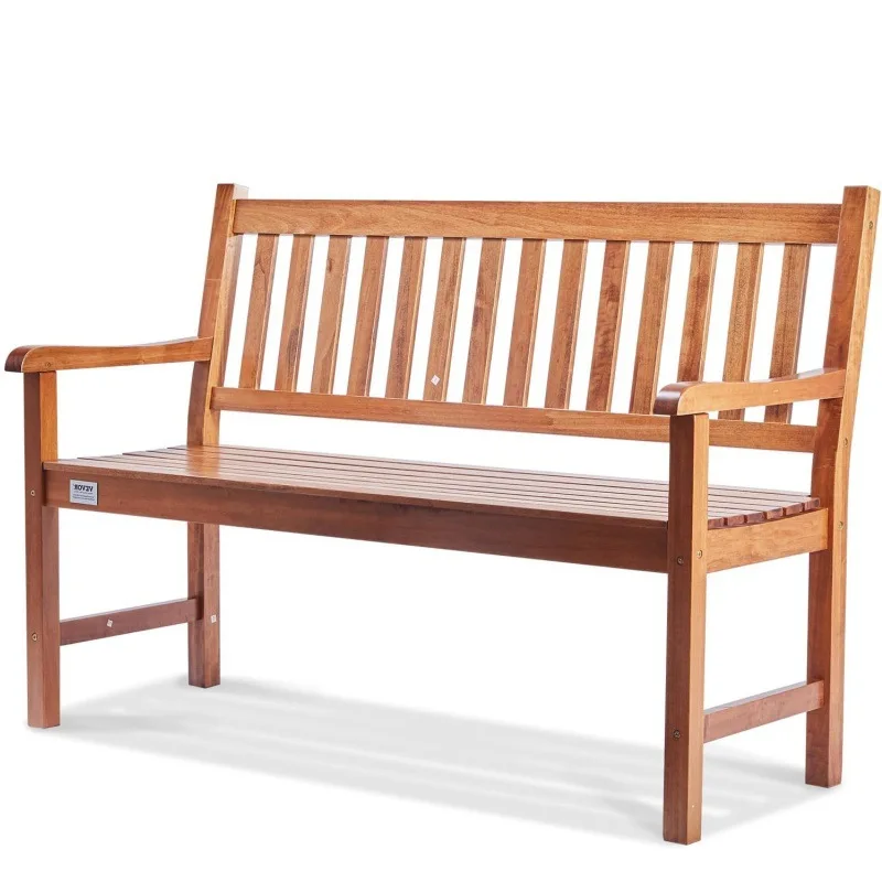 

Wooden outdoor double garden bench with backrest and armrest patio bench for garden park patio