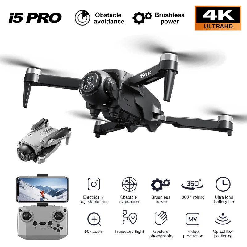 

i5PRO Brushless Motor Drone with 4K HD Camera Adjustable Aerial Photography Remote Control Helicopter Aircraf for Kids Adults