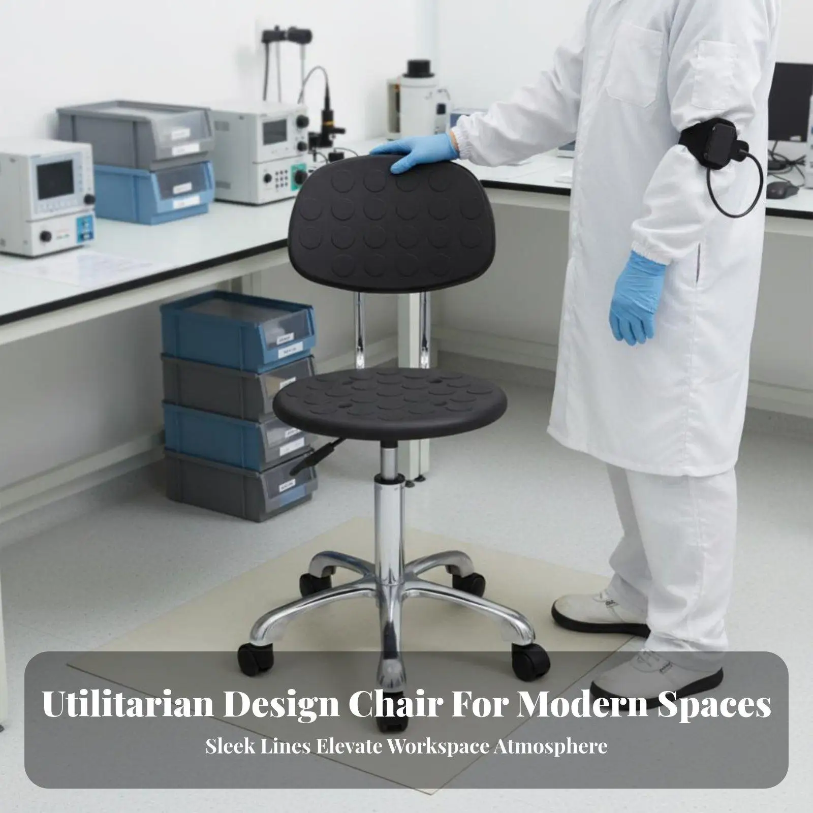 Swivel Lab Bench Ergonomic Backrest Stool with Rotating Seat Height Adjustable Chair for Medical Facility Studio