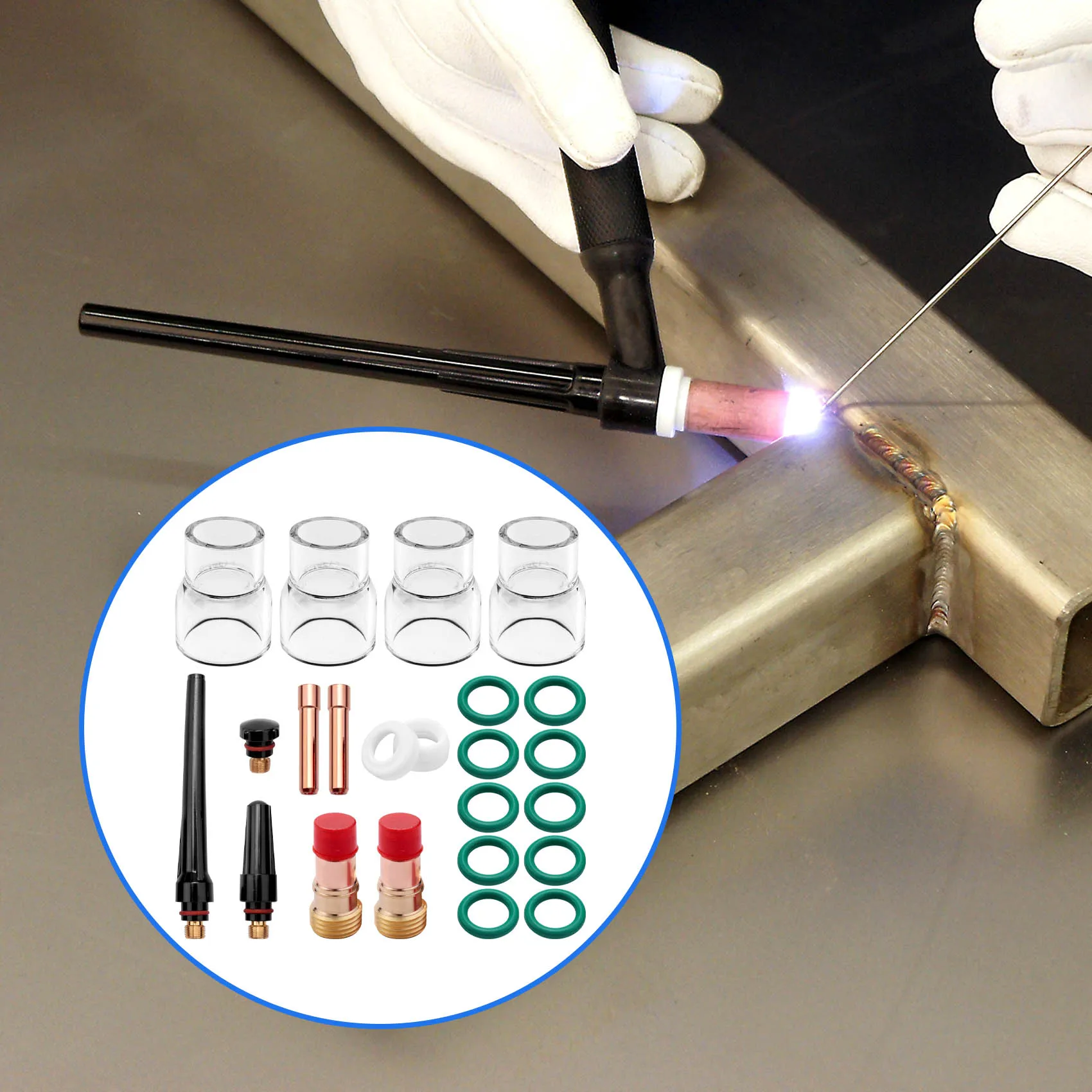 

Набор из 23 предметов: короткие газовые линзы TIG 17GL332 3/32 дюйма, 12 колпачков и алюминиевые сопла для газовых линз TIG для сварочных горелок DB SR WP 17/18/26