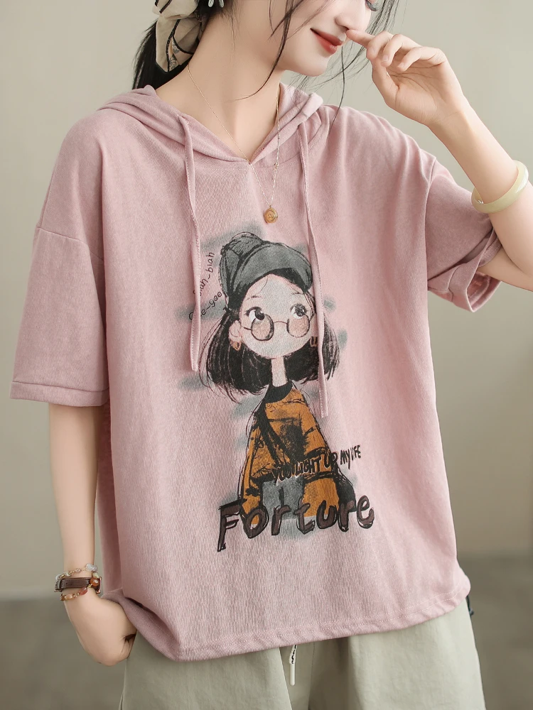 

Loose Fit ort Sve T-irt Women's Summer New Sle Printed Thin Faion Casual Hoodie CaiMiYu Commuter Sle Casual Print