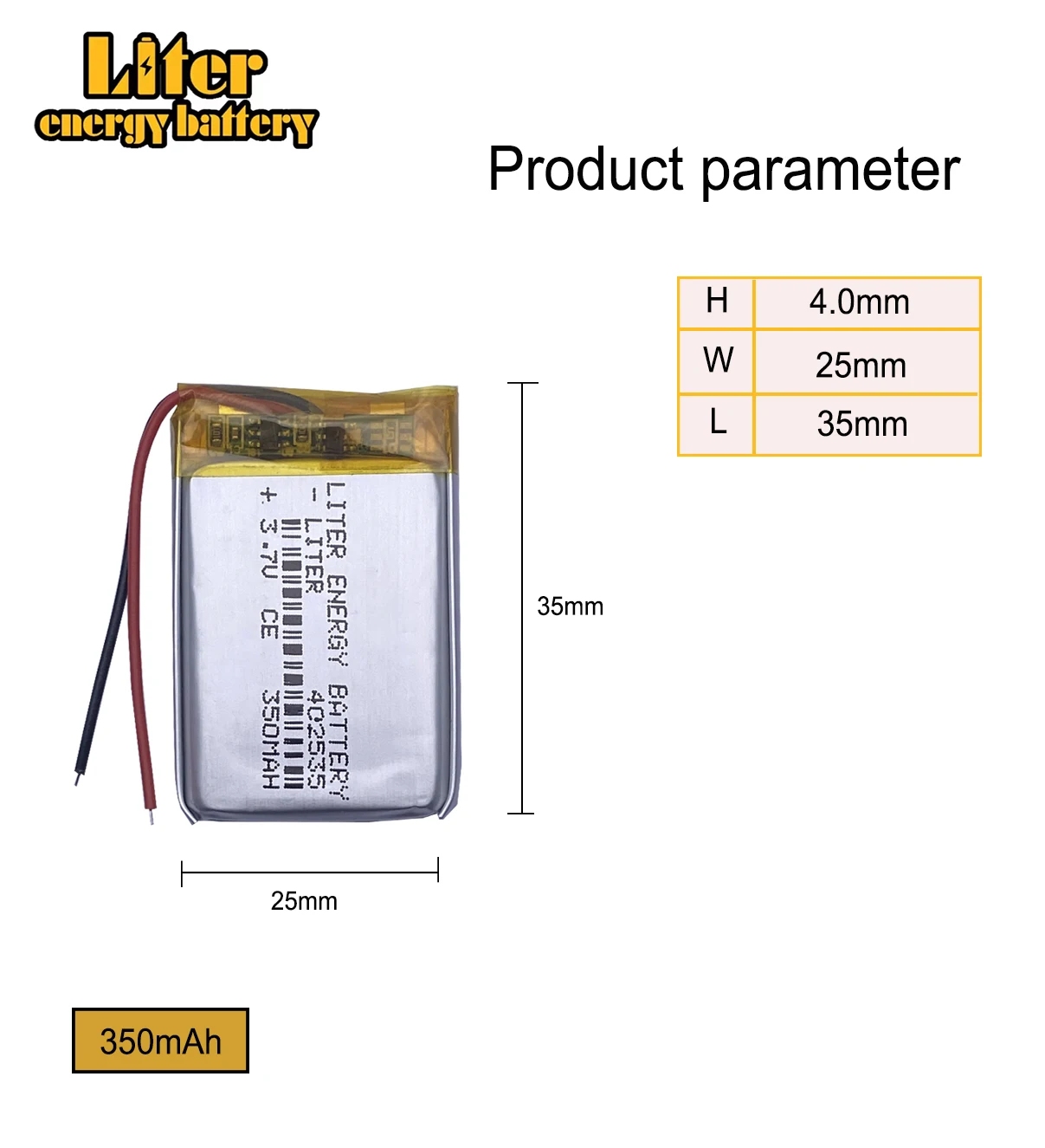 

2pcs Liter energy battery Good Qulity 3.7V,350mAH,402535 Polymer lithium ion / Li-ion battery for TOY,POWER BANK,GPS,mp3,mp4